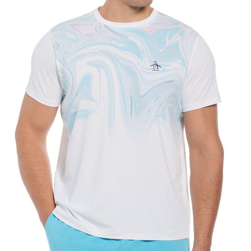 Men's Performance ENG Marble Print Tennis Crew Bright White Apparel Penguin