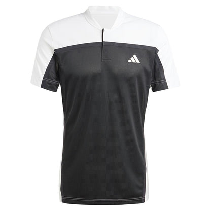 Men's Heat.RDY Freelift Henley Pro Tennis Top Black and White Adidas