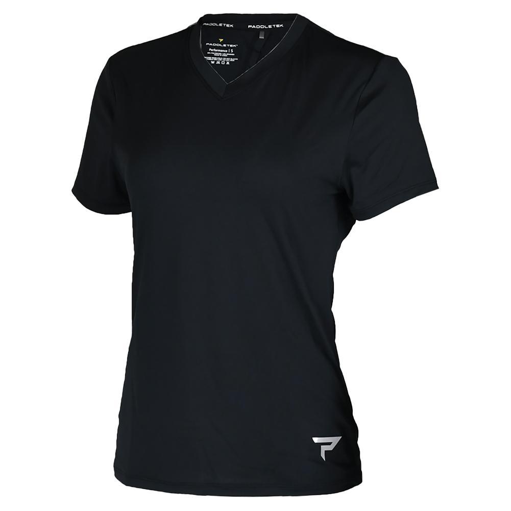 Womens Short Sleeve Performance Tennis Top Black and Sleet Apparel Paddletek