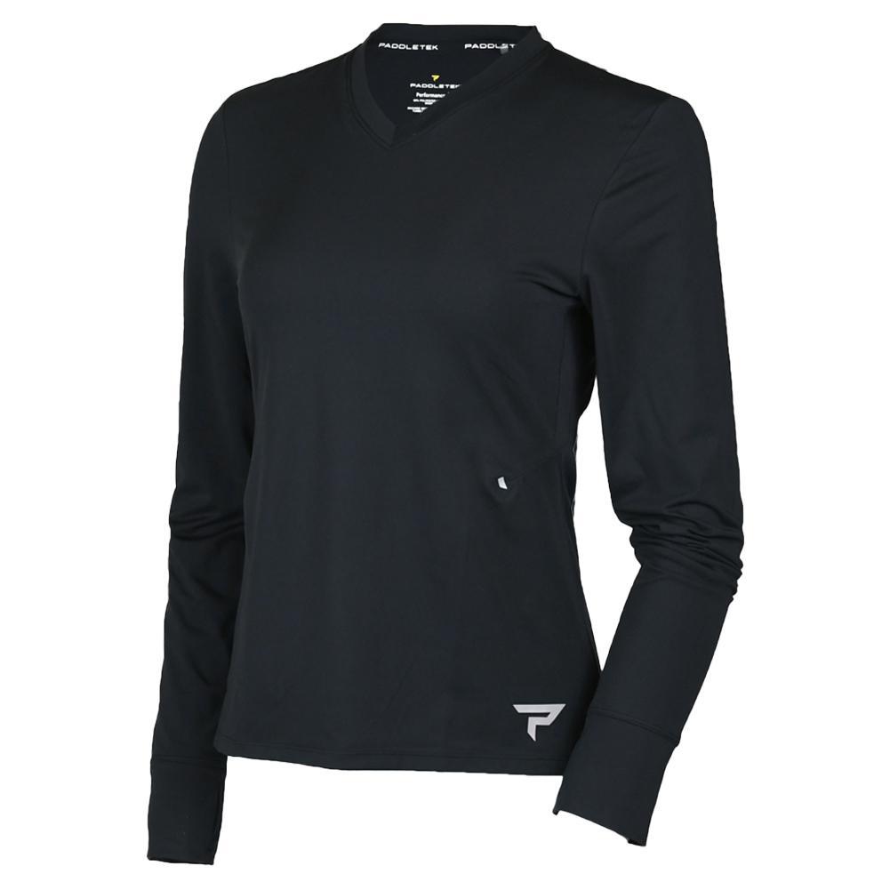 Womens Long Sleeve Performance Tennis Top Black Apparel Paddletek