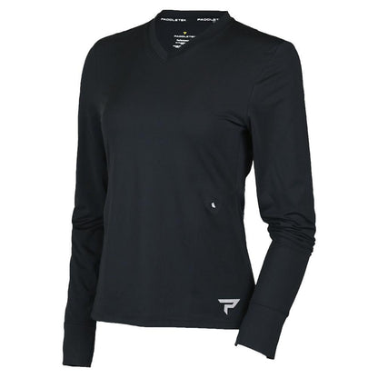 Womens Long Sleeve Performance Tennis Top Black Apparel Paddletek