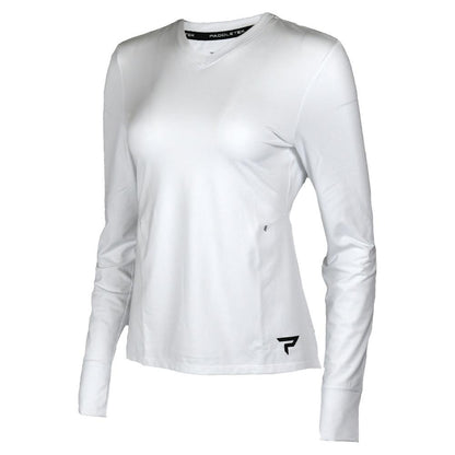Womens Long Sleeve Performance Tennis Top White and Black Apparel Paddletek