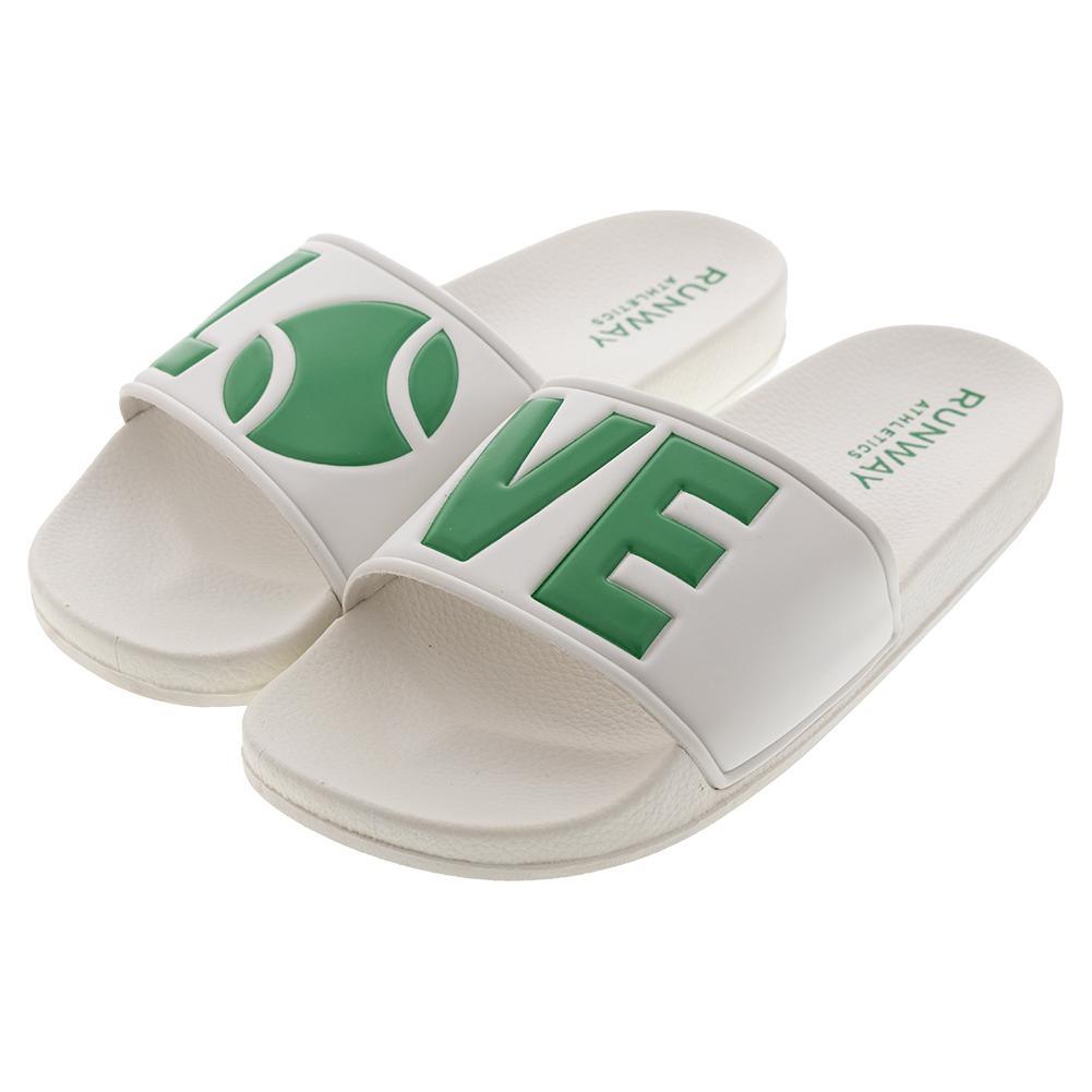 Love Slides White and Green Footwear Runway Athletics