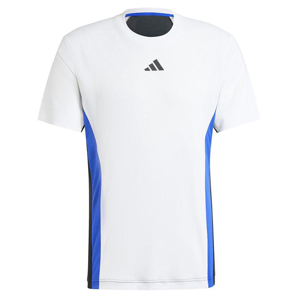 Mens Pro Freelift Tennis Top White and Lucid Blue Apparel Adidas