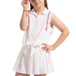 Girl's Classic Stripes Tie Tennis Polo White Apparel Lucky In Love