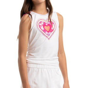 Girl's Shock N' Love Tie Back Tennis Tank White Apparel Lucky In Love