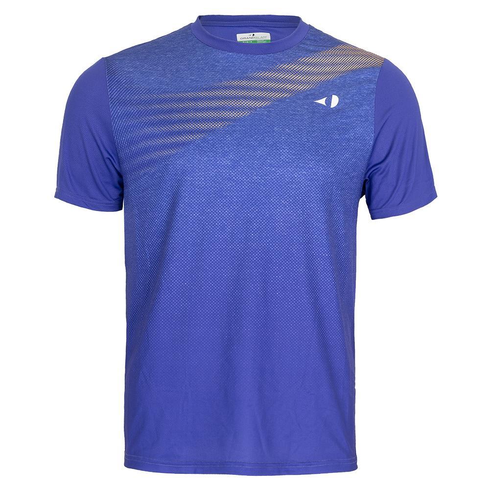 Men's Short Sleeve Asymmetric Heather Printed Tennis Crew Dazzling Blue Apparel Grand Slam