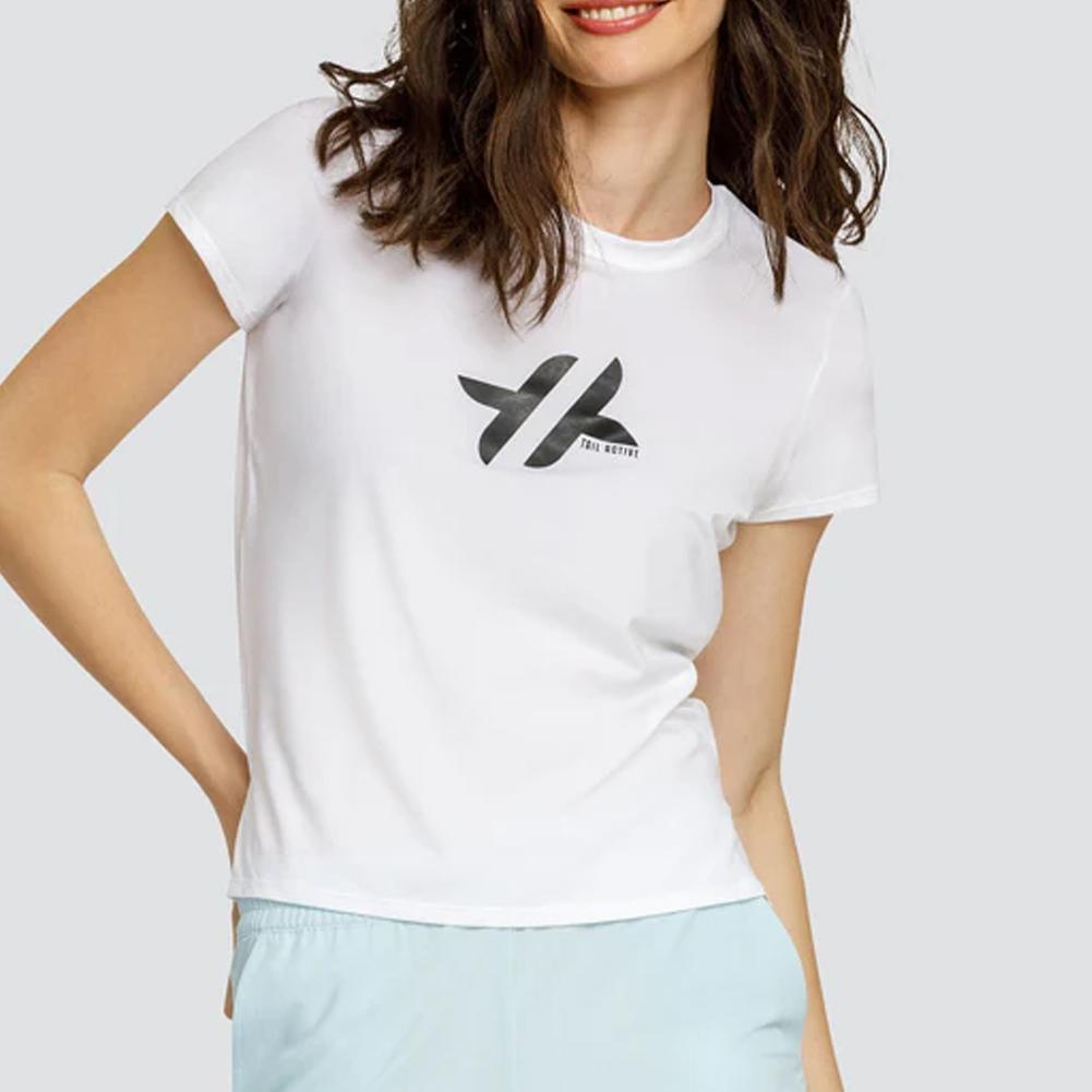 Women's Bijou Short Sleeve Tennis Top White with Logo Apparel Tail