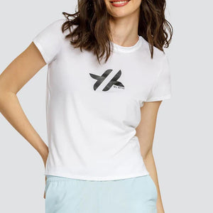 Women's Bijou Short Sleeve Tennis Top White with Logo Apparel Tail