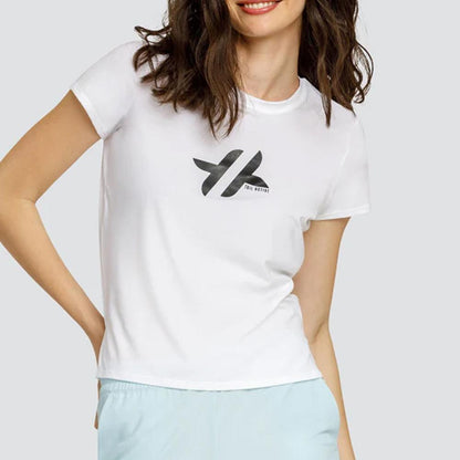 Women's Bijou Short Sleeve Tennis Top White with Logo Apparel Tail