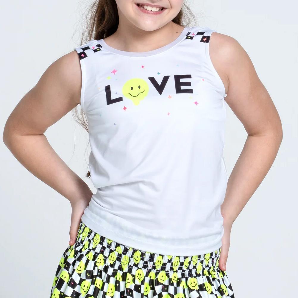 Girls' Highly Smiley Tie Back Tennis Tank White Apparel Lucky In Love