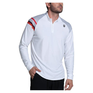 Men's Sideline 1/4 Zip Long Sleeve Tennis Top White Apparel K-Swiss