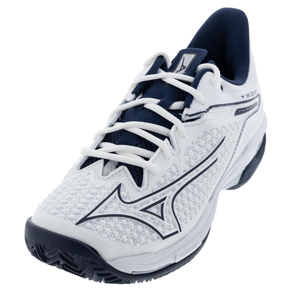 Mens Wave Exceed Tour 6 Clay Tennis Shoes White and Dress Blues Footwear Mizuno