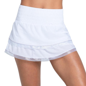 Women's High Waist Double Ruffle Tennis Skort White and Silver Apparel Lucky In Love