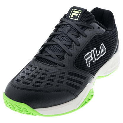 Juniors' Axilus 3 Tennis Shoes Black and Green Gecko Footwear Fila