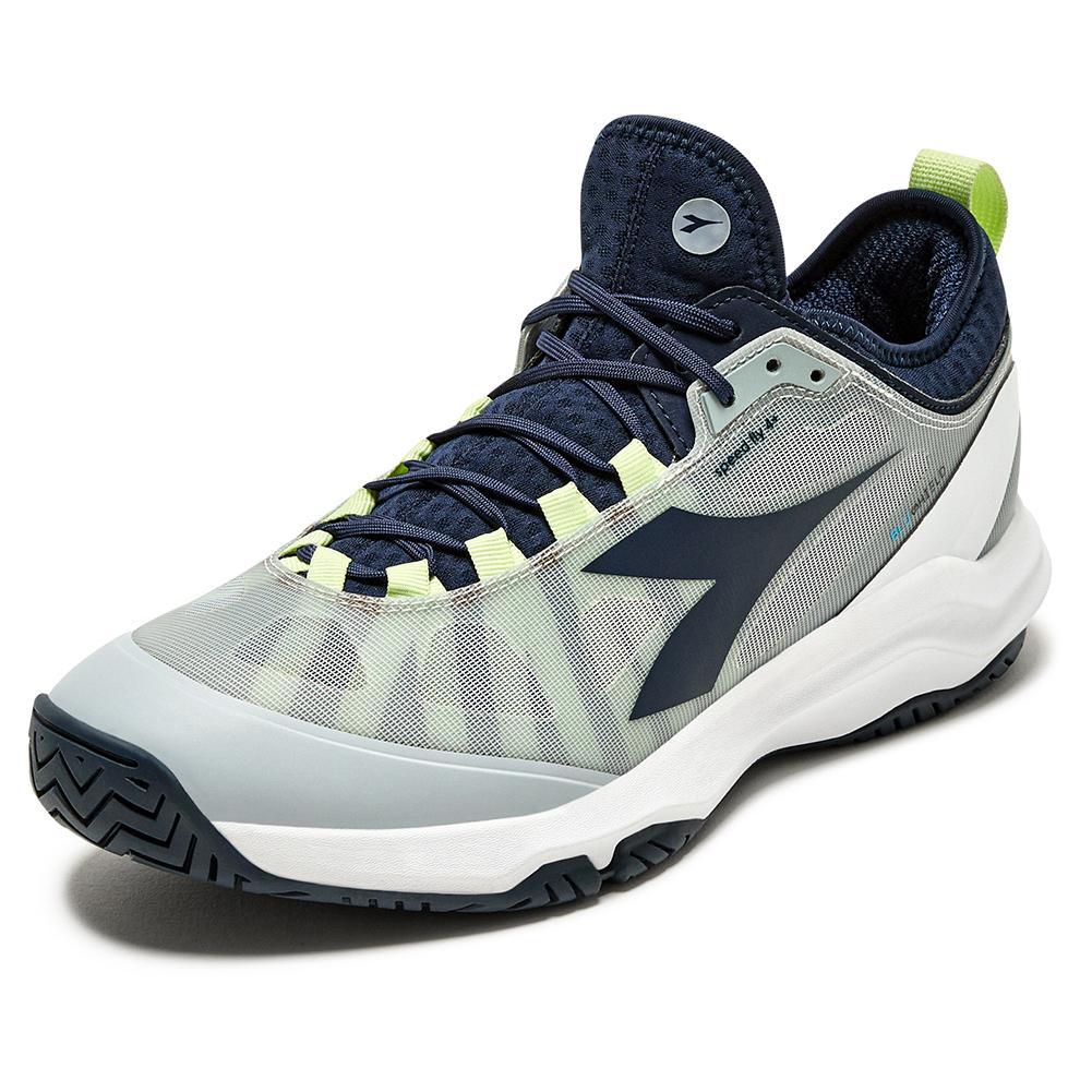 Men`s Speed Blushield Fly 4 AG Tennis Shoes Gray and Pageant Blue Footwear Diadora