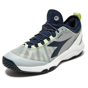 Men`s Speed Blushield Fly 4 AG Tennis Shoes Gray and Pageant Blue Footwear Diadora