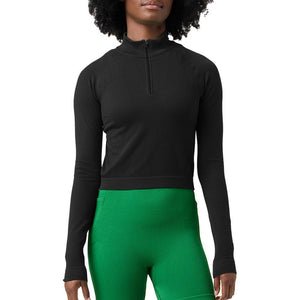 Womens Break Point Seamless Quarter Zip Tennis Top Black Apparel Fila