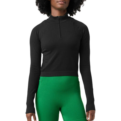 Womens Break Point Seamless Quarter Zip Tennis Top Black Apparel Fila