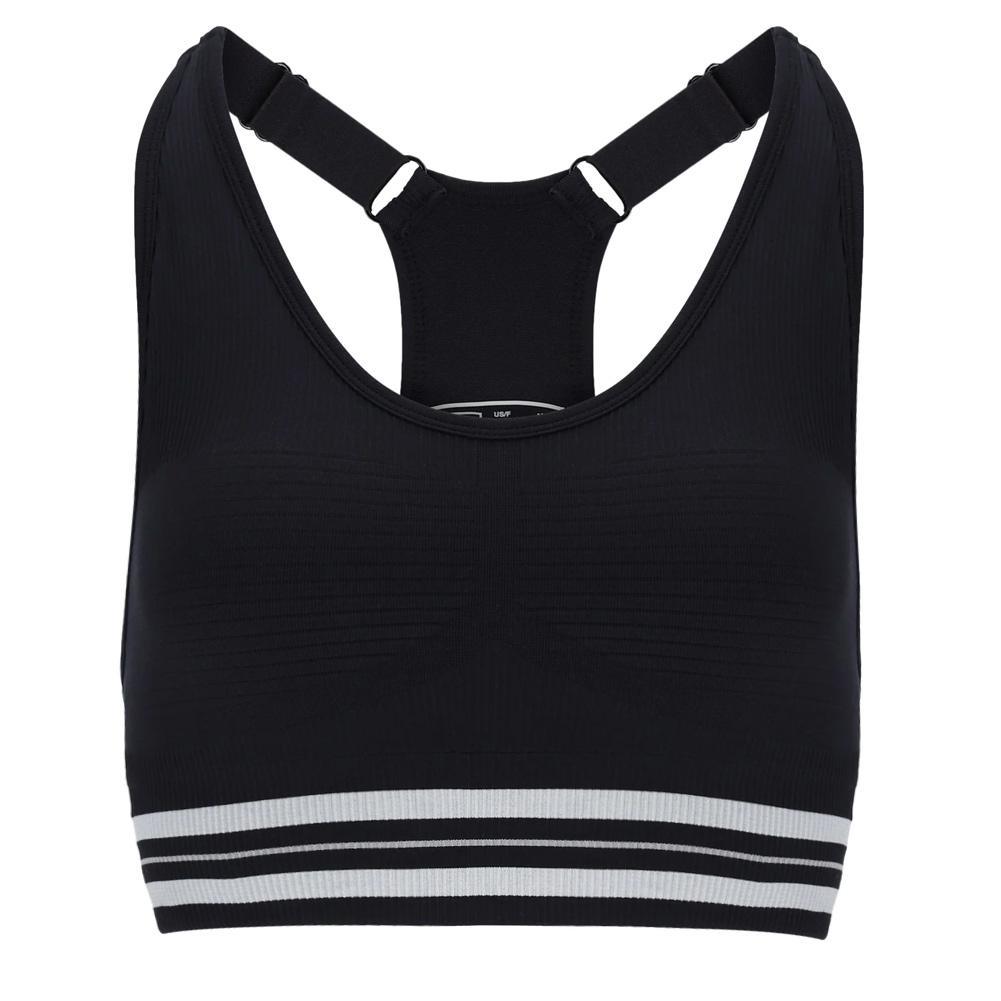 Womens Lucky Ace Seamless Tennis Sports Bra Black and Ultimate Gray Apparel Fila