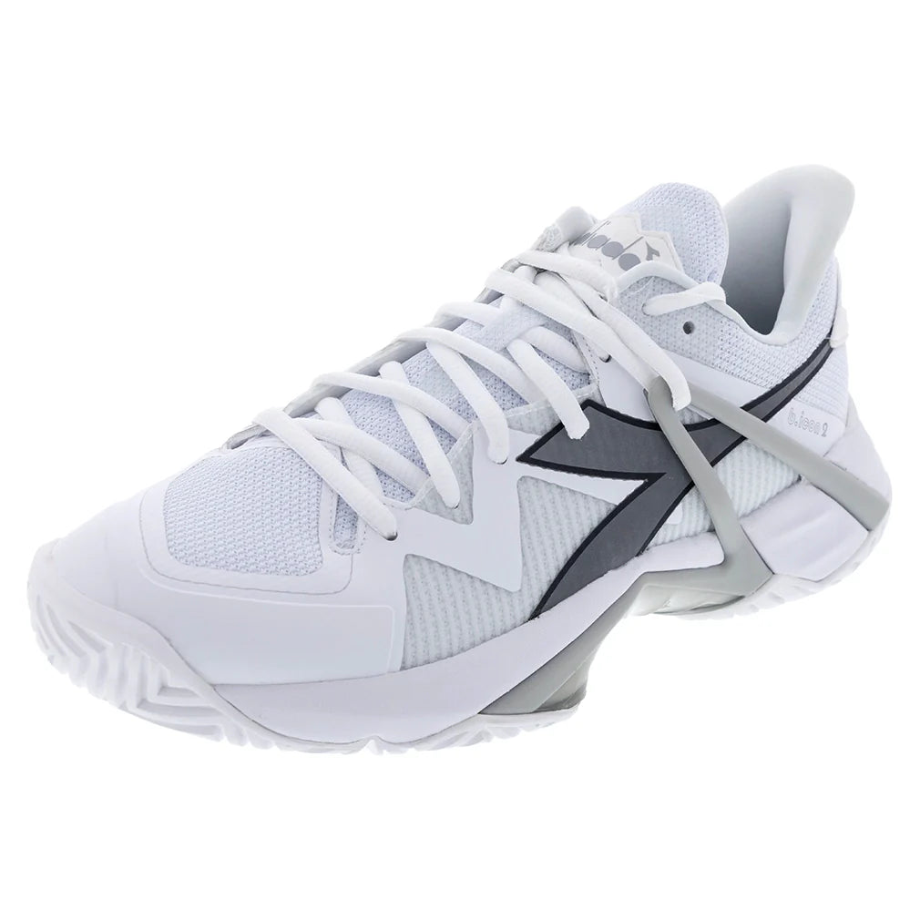 Men's B.Icon 2 AG Tennis Shoes White and Silver Footwear Diadora
