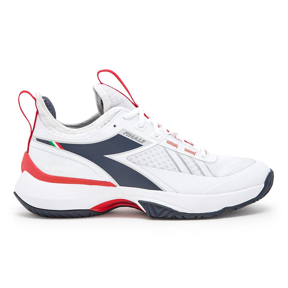 Men`s Finale AG Tennis Shoes White and Blue Corsair Footwear Diadora