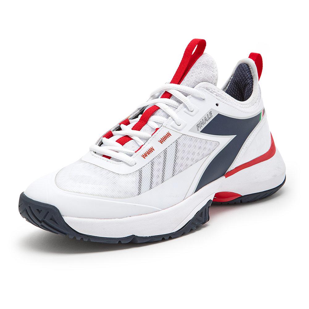Men`s Finale AG Tennis Shoes White and Blue Corsair Footwear Diadora