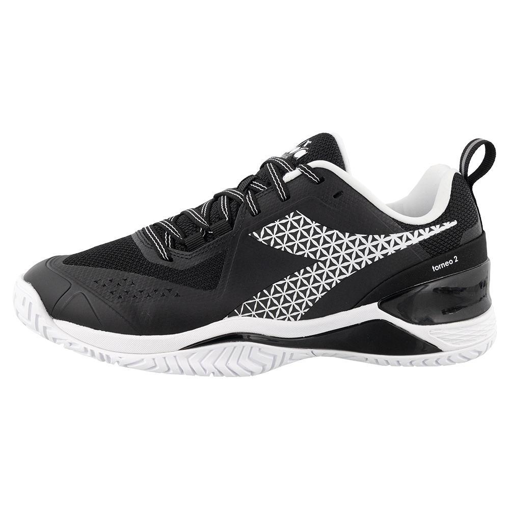 Men's Blushield Torneo 2 AG Tennis Shoes Black and White Footwear Diadora