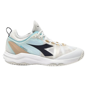 Women`s Speed Blushield Fly 4 Tennis Shoes White and Blue Corsair Footwear Diadora