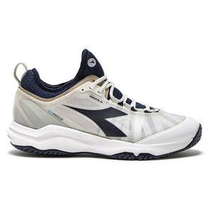 Men`s Speed Blushield Fly 4 Tennis Shoes White and Blue Corsair Footwear Diadora