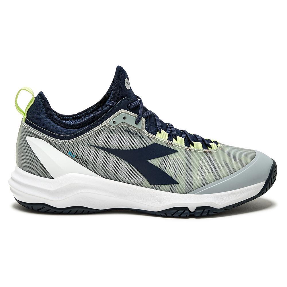 Men`s Speed Blushield Fly 4 AG Tennis Shoes Gray and Pageant Blue Footwear Diadora