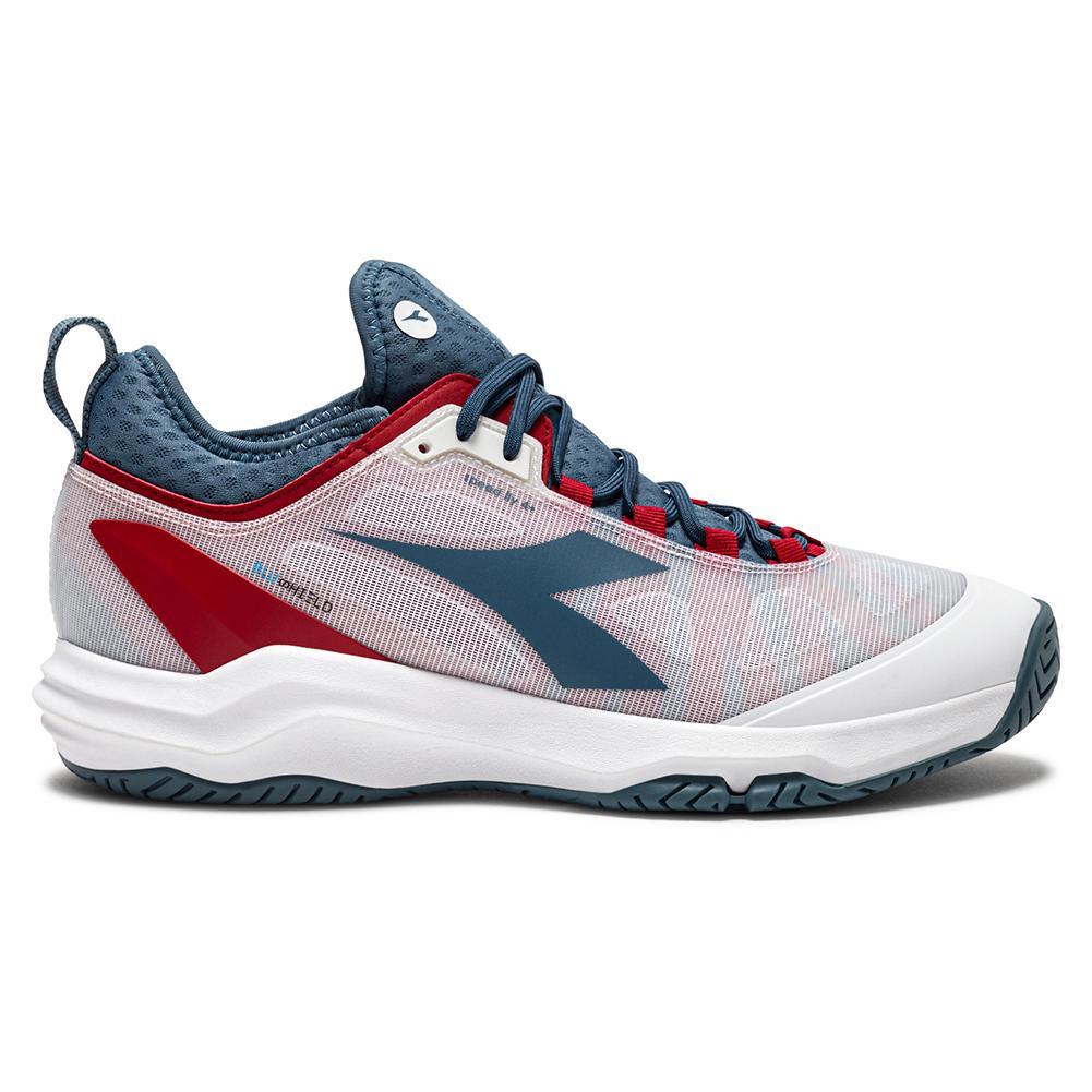 Men's Speed Blushield Fly 4 AG Tennis Shoes White and Oceanview Footwear Diadora