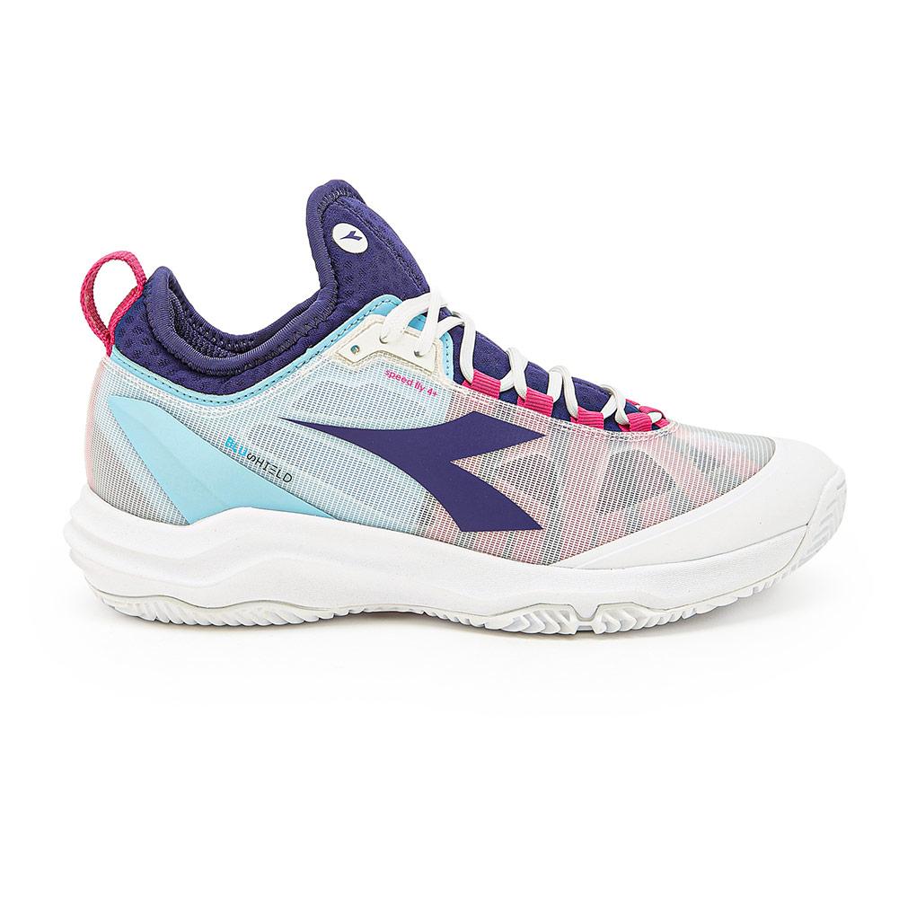 Women's Speed Blushield Fly 4 Clay Tennis Shoes White and Blueprint Footwear Diadora