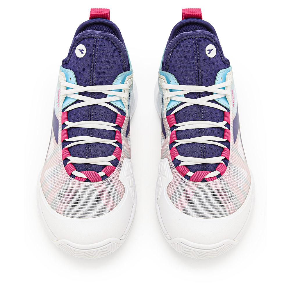 Women's Speed Blushield Fly 4 Clay Tennis Shoes White and Blueprint Footwear Diadora