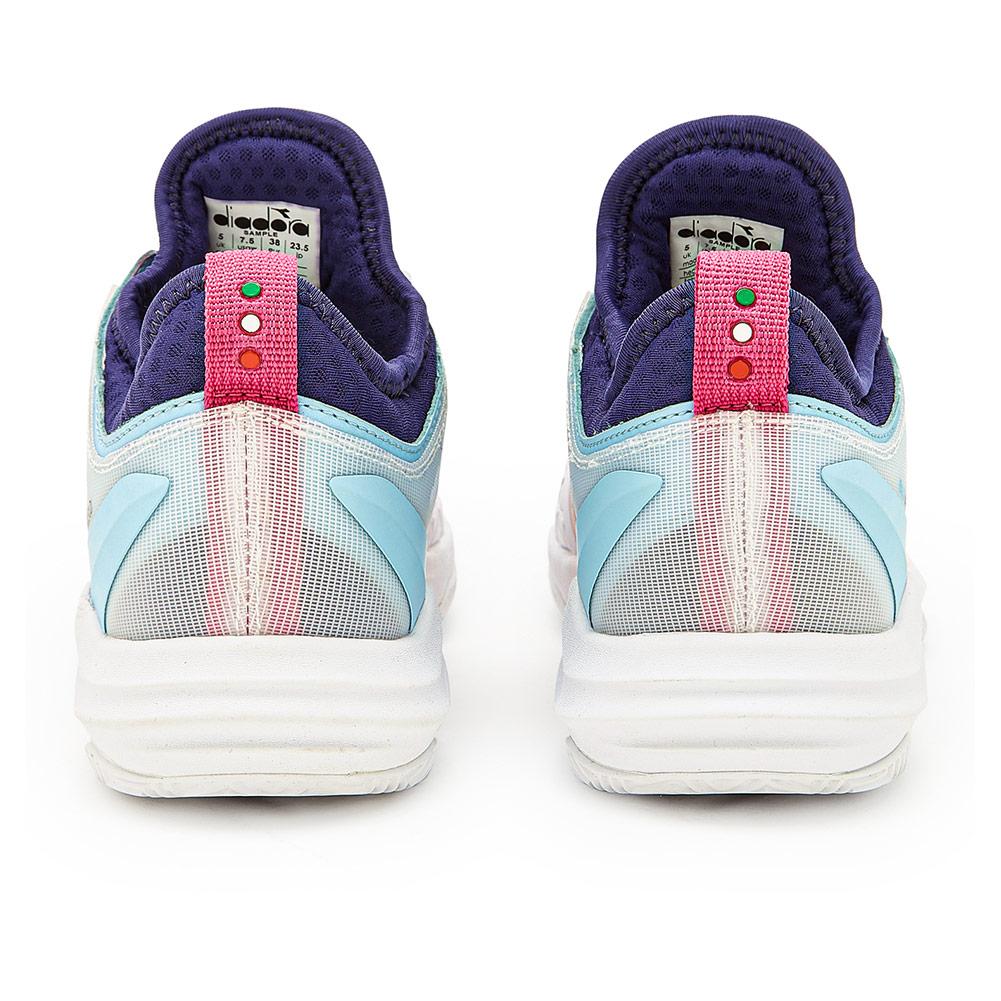 Women's Speed Blushield Fly 4 Clay Tennis Shoes White and Blueprint Footwear Diadora