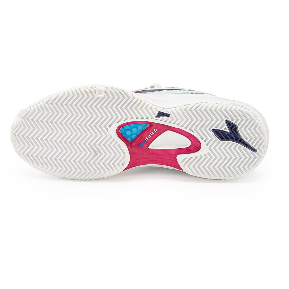 Women's Speed Blushield Fly 4 Clay Tennis Shoes White and Blueprint Footwear Diadora