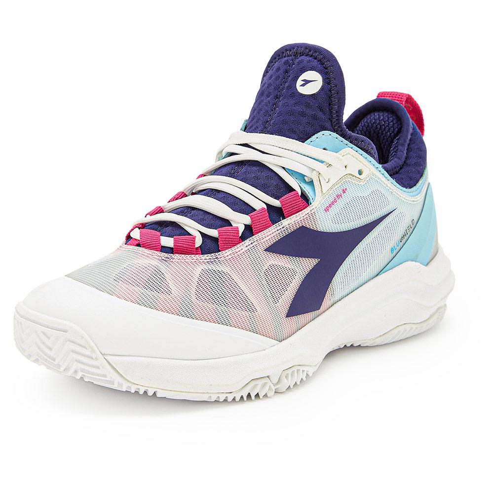 Women's Speed Blushield Fly 4 Clay Tennis Shoes White and Blueprint Footwear Diadora