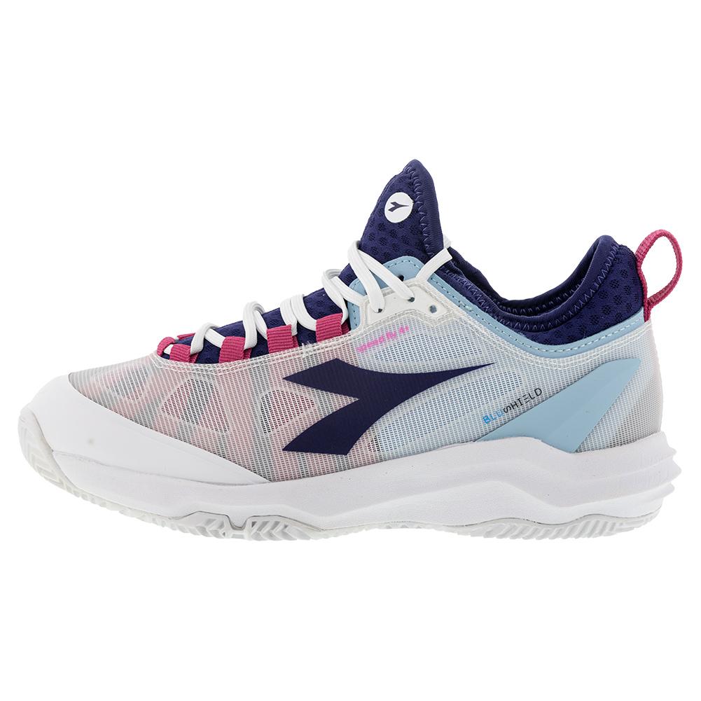 Women's Speed Blushield Fly 4 Clay Tennis Shoes White and Blueprint Footwear Diadora