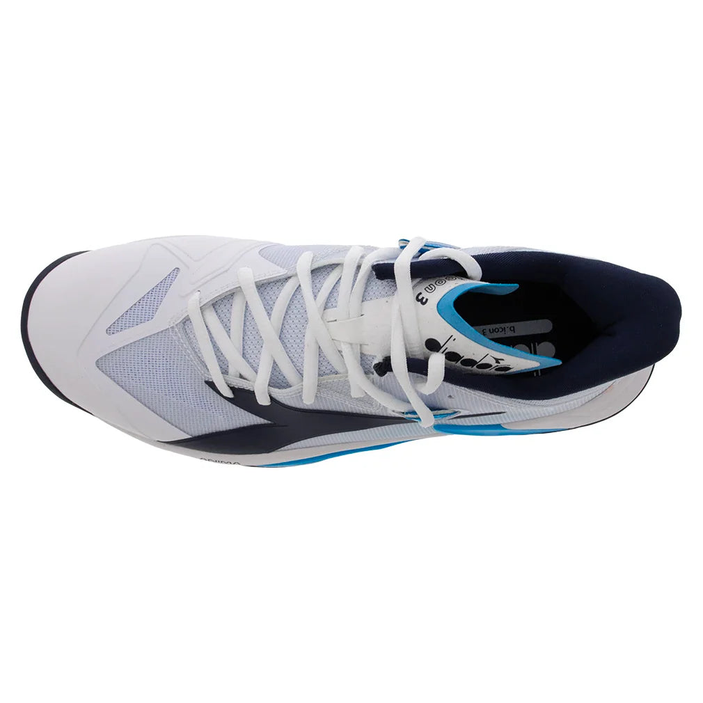 Men`s B.Icon 3 Tennis Shoes White and Blue Corsair Footwear Diadora