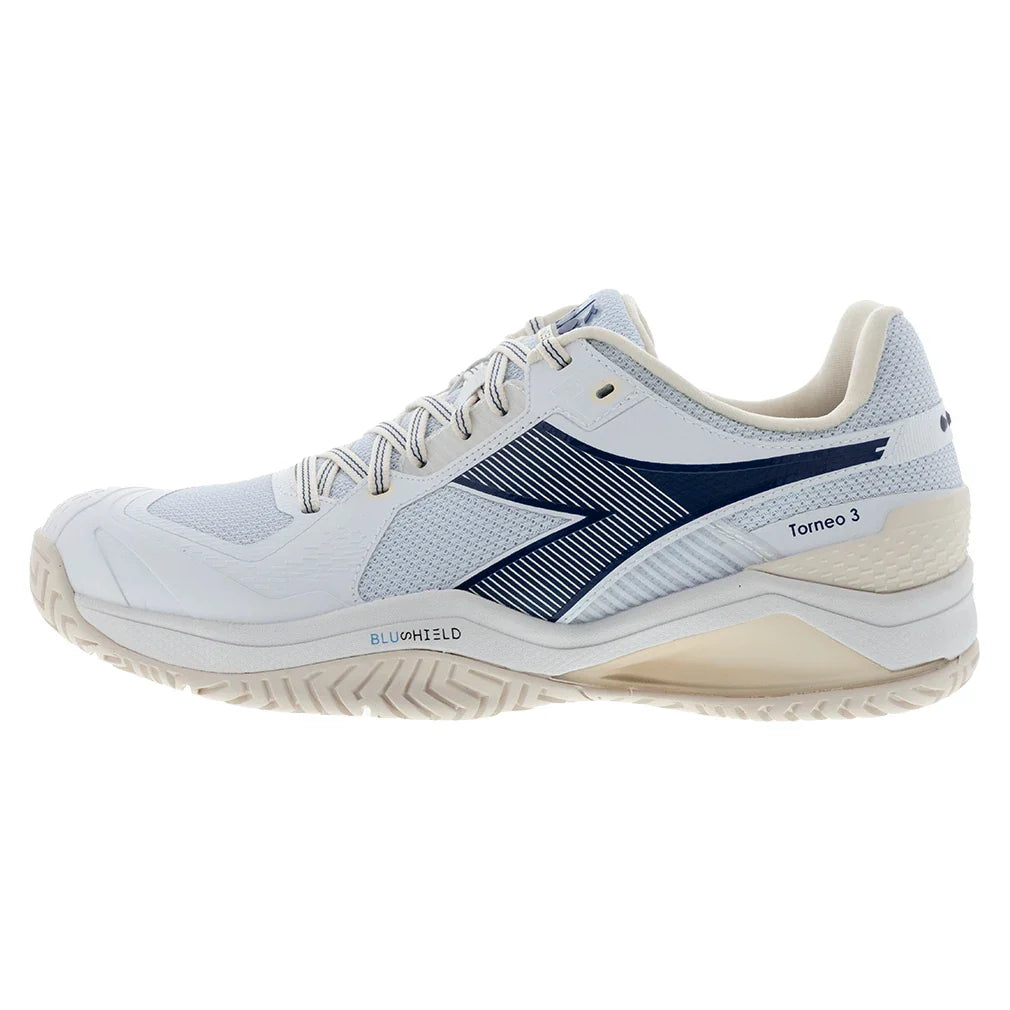 Men`s Blueshield Torneo 3 AG Tennis Shoes Whisper White and Ensign Blue Footwear Diadora