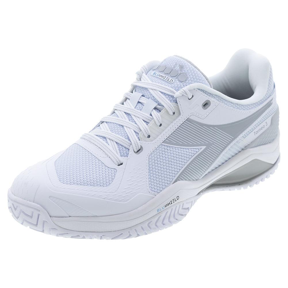 Men`s Blushield Torneo 3 Tennis Shoes White and Silver Footwear Diadora