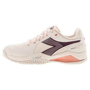 Women`s Blushield Torneo 3 AG Tennis Shoes Whisper White and Maroon Footwear Diadora