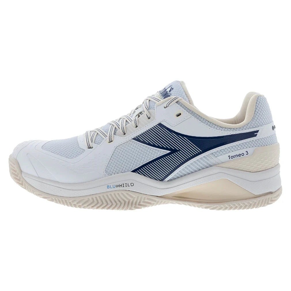 Men`s Blueshield Torneo 3 Clay Tennis Shoes Whisper White and Ensign Blue Footwear Diadora