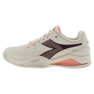 Women`s Blushield Torneo 3 Clay Tennis Shoes Whisper White and Maroon Footwear Diadora
