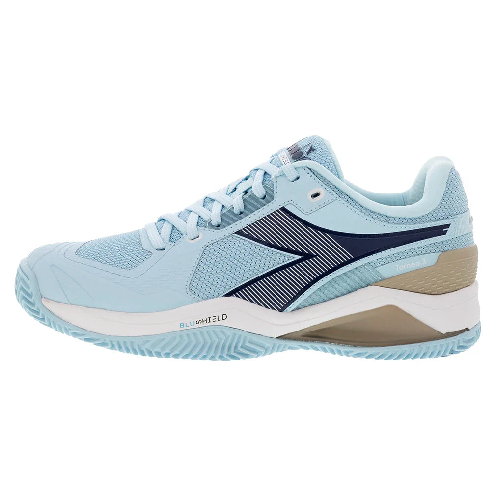 Women`s Blushield Torneo 3 Clay Tennis Shoes Corydalis Blue and Black Iris Footwear Diadora