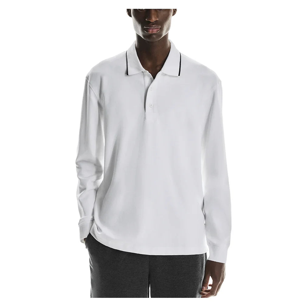 Men`s Courtside Long Sleeve Tennis Polo White Apparel On