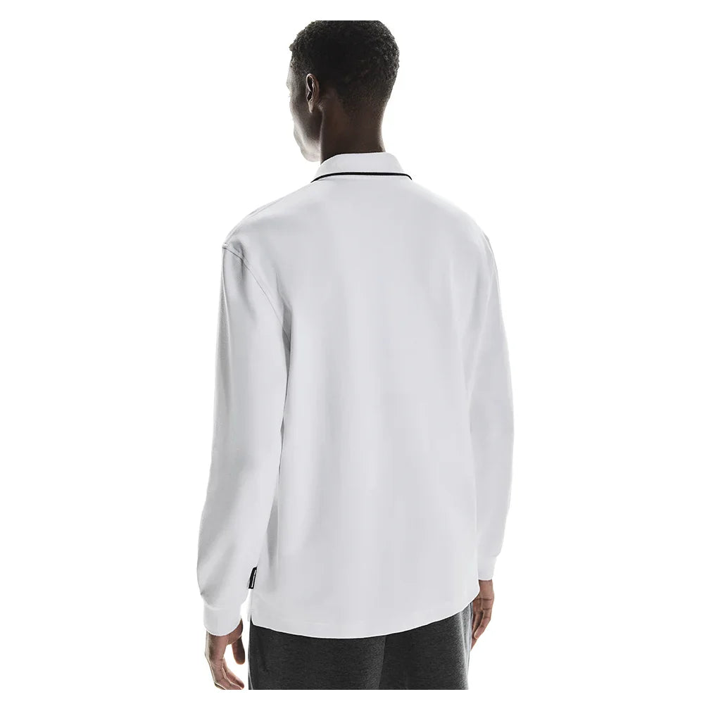 Men`s Courtside Long Sleeve Tennis Polo White Apparel On
