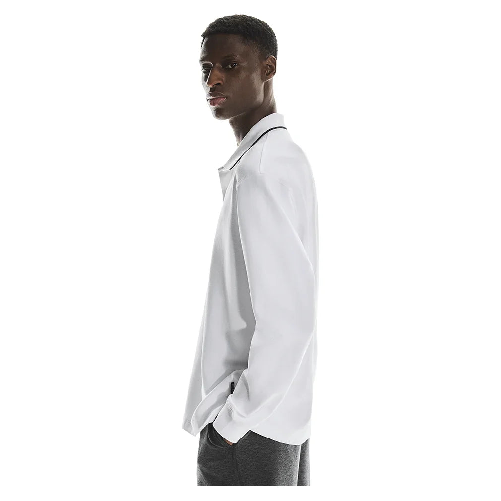 Men`s Courtside Long Sleeve Tennis Polo White Apparel On