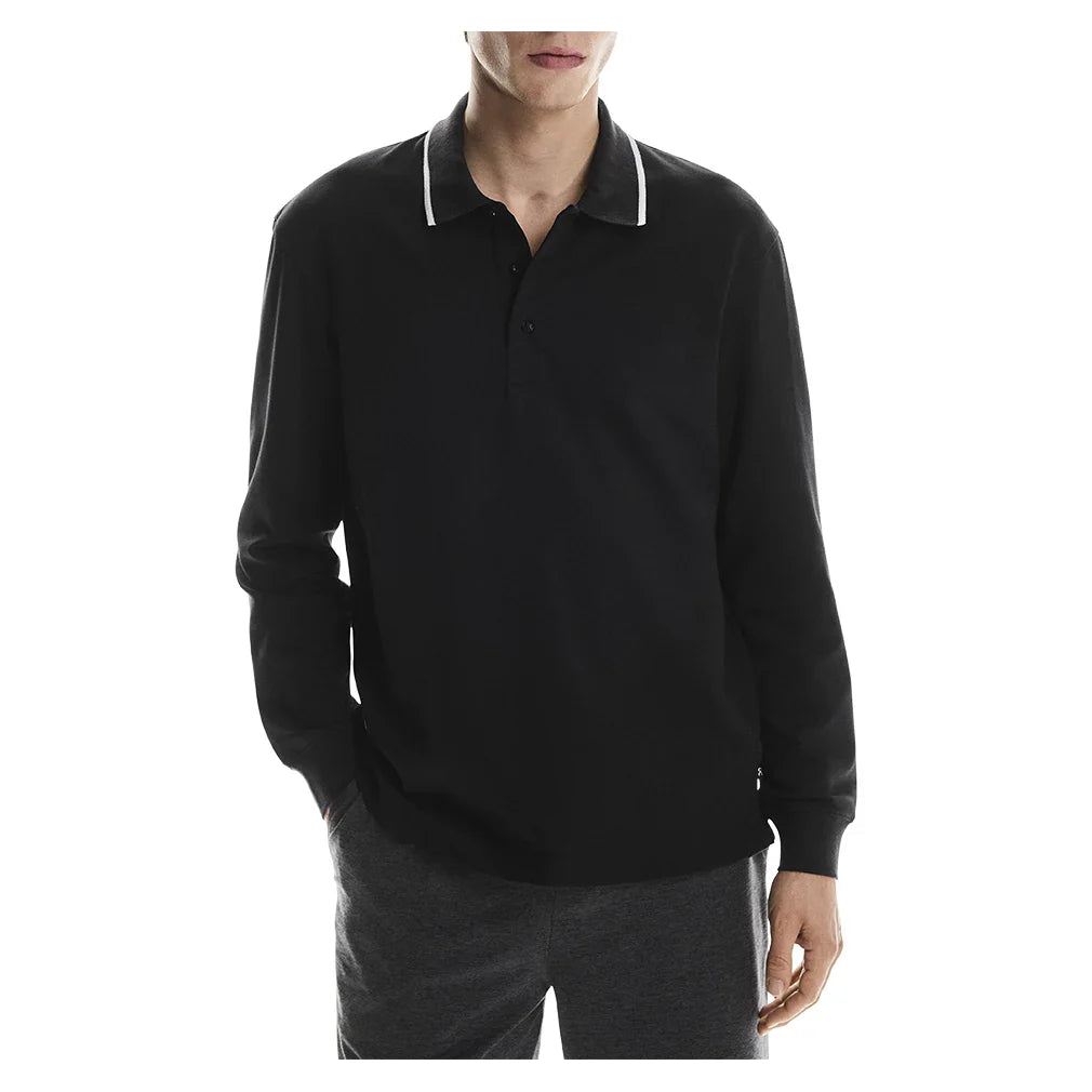 Men`s Courtside Long Sleeve Tennis Polo Black Apparel On
