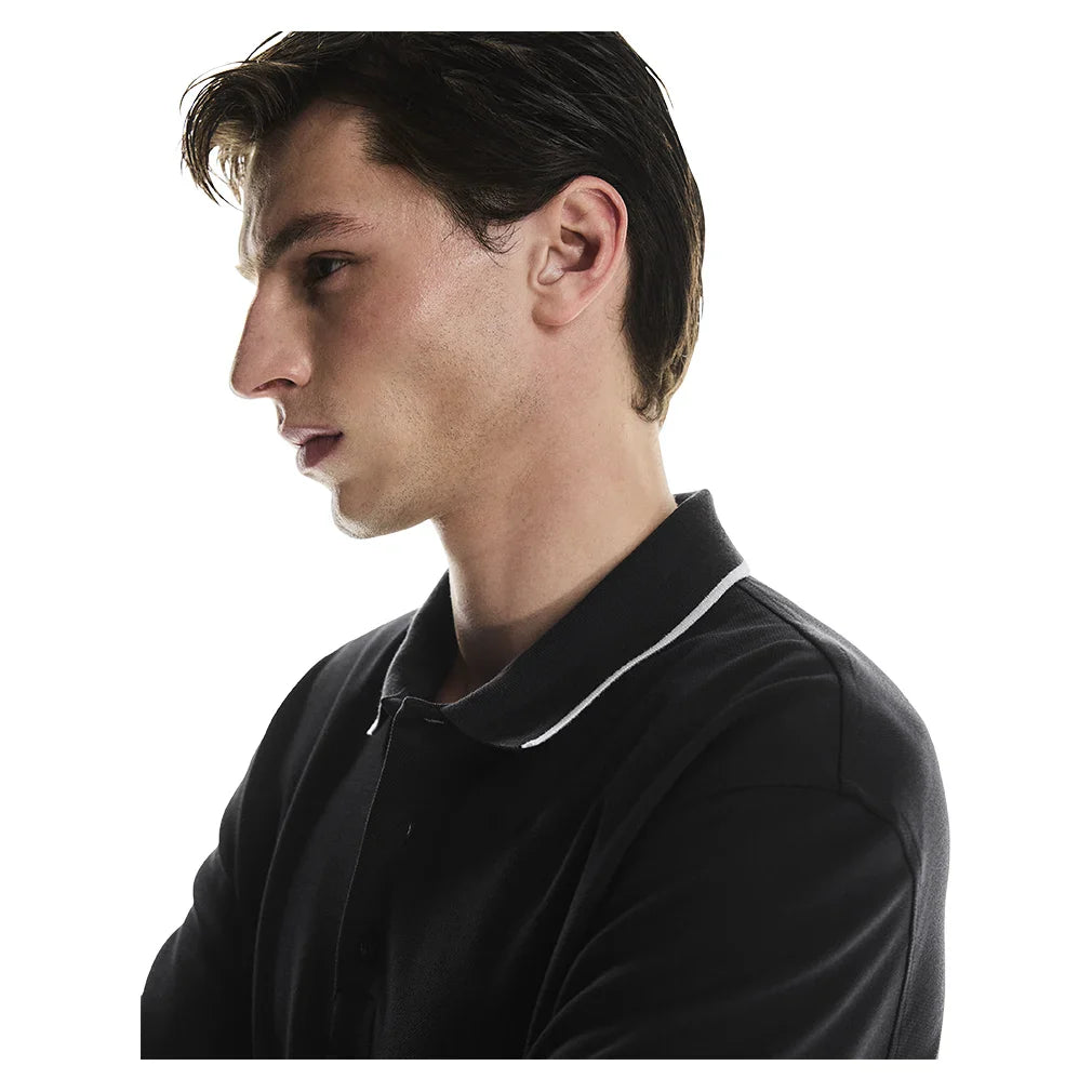 Men`s Courtside Long Sleeve Tennis Polo Black Apparel On